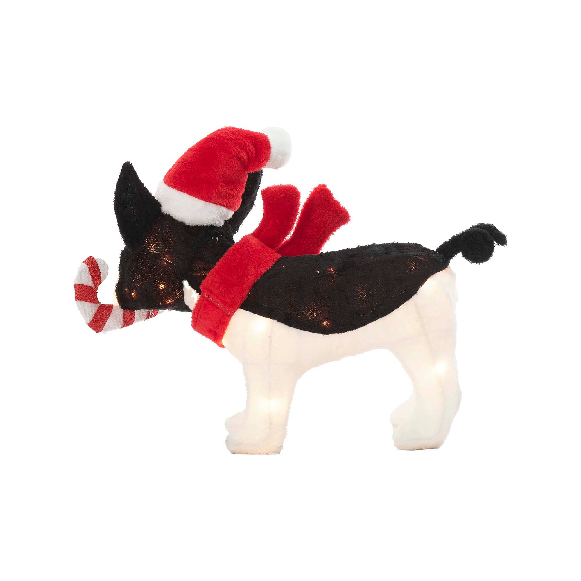 22" Plush Bulldog with Candy Cane Figurine